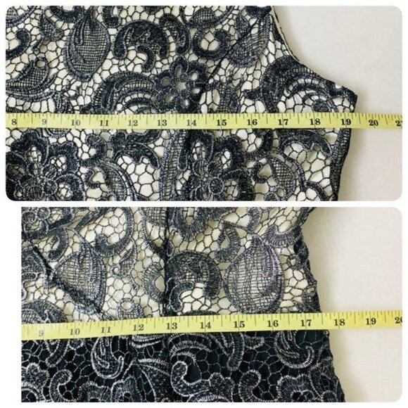 London Times Lace Open Back Tulle Mesh Cocktail Dress Size 14 Black Silver - Picture 11 of 11